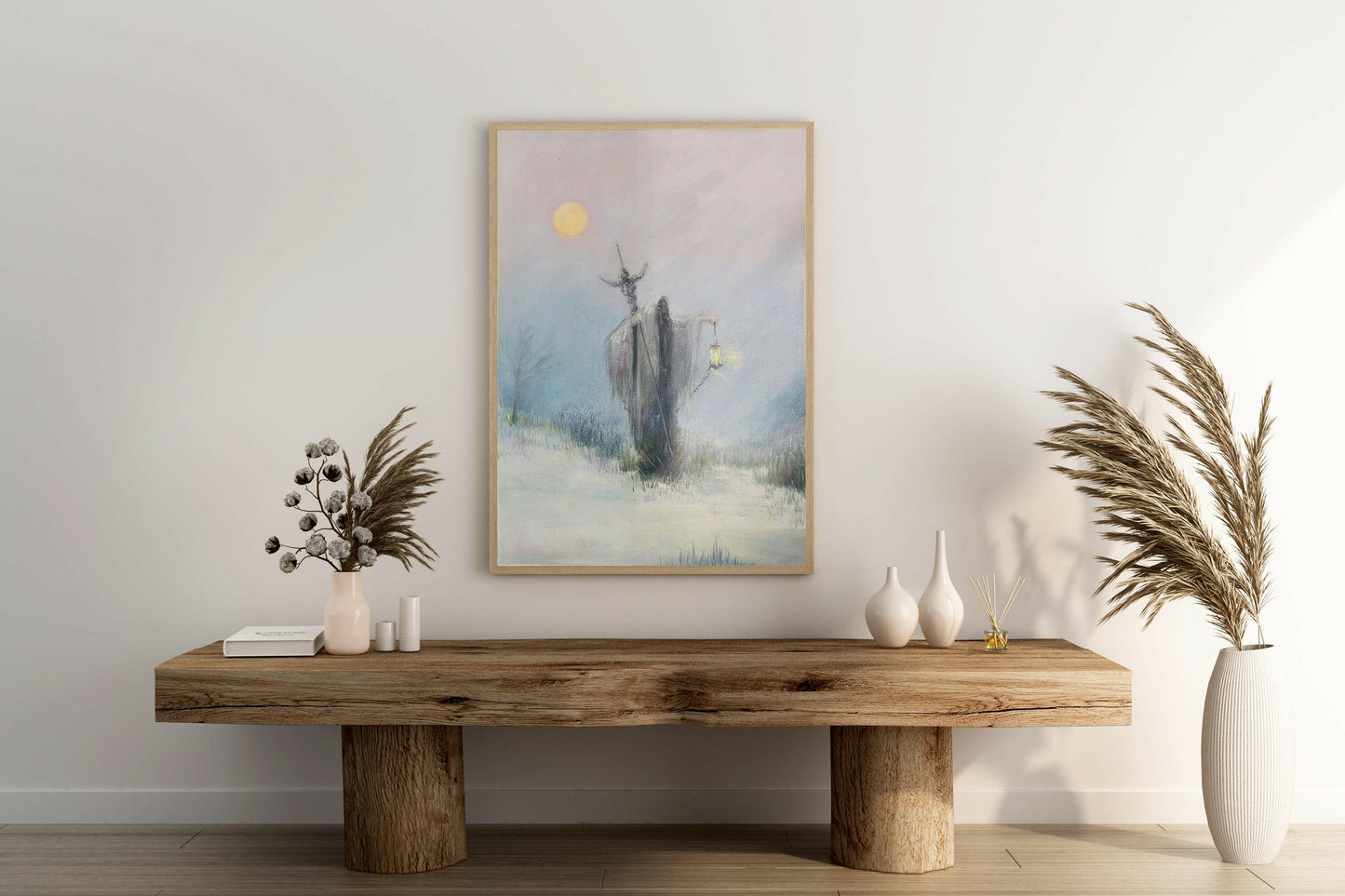 The Prophet Pastel Painting hanging on a wall