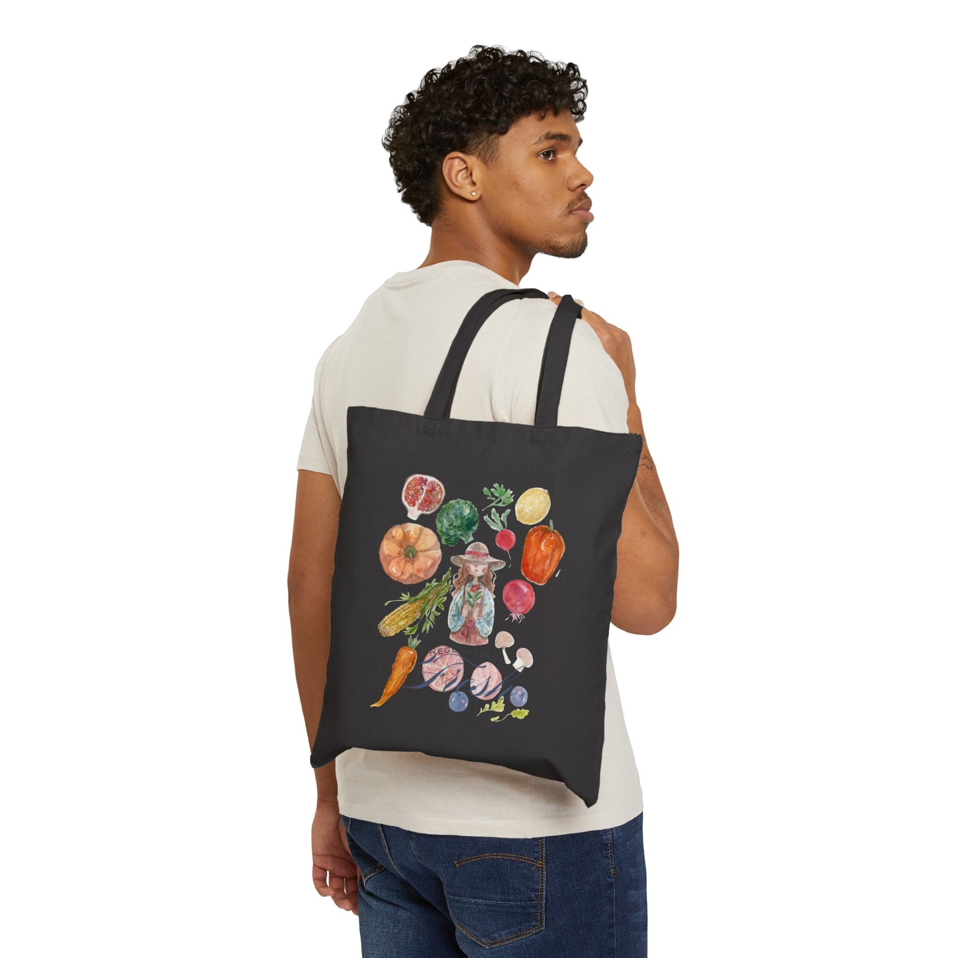 Gardening Black Tote Bag Over Shoulder