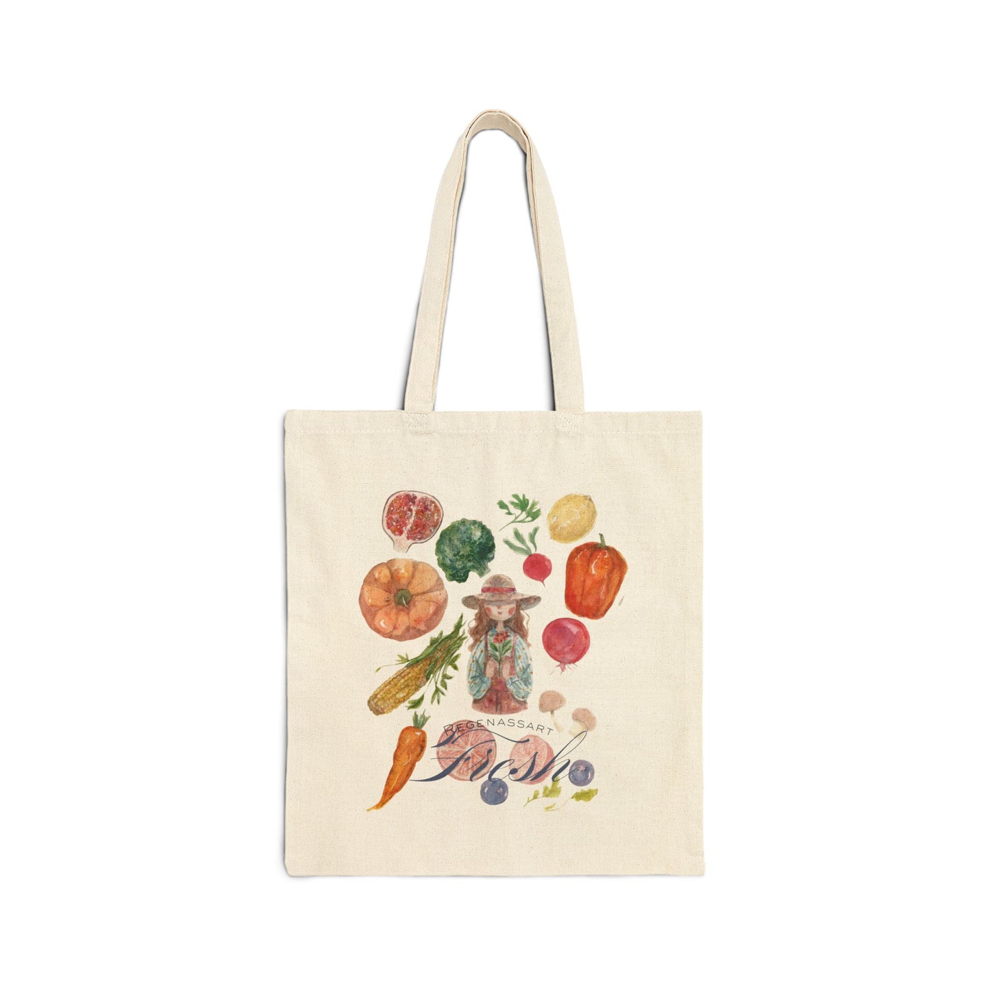 Gardening Fun Tote Bag in cotton canvas with whimsical garden graphic, eco-friendly and durable
